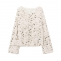 Women's Loose Round Neck Knit Sweater With Silver Sequins And Faux Feather Fringe Long Sleeve Plush Pullover Elegant Winter Party Streetwear Top