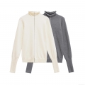 Women's Elegant High Neck Knitted Sweater Core-Spun Yarn Polyester Slim Fit Long Sleeve Base Layer Top Casual Basic Streetwear With Contrast Stitching
