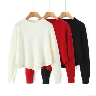Women's Asymmetrical Hem Knitted Sweater Pullover Casual Round Neck Long Sleeve Polyester Knitwear For Autumn Daily Streetwear