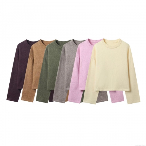 Women's Casual Solid Color Knit Sweater Pullover Long Sleeve Round Neck Drop Shoulder 100% Polyester Knitted Tops For Autumn Winter Streetwear