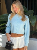 Women's Fashion Cropped Knitted Cardigan Long Sleeve Round Neck Button Up Acrylic Blend Sweater Top For Autumn Winter