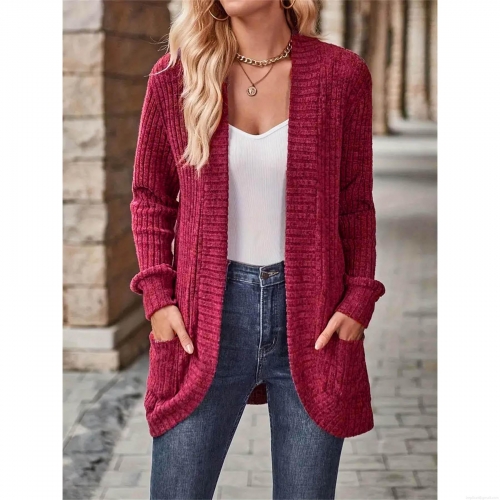 Women's Casual Knit Cardigan Open Front Long Sleeve Ribbed Sweater Jacket With Pockets Solid Color Vintage Outerwear For Fall Winter Women's Casual Knit Cardigan Open Front Long Sleeve Ribbed Sweater Jacket With Pockets Solid Color Vintage Outerwear For Fall Winter