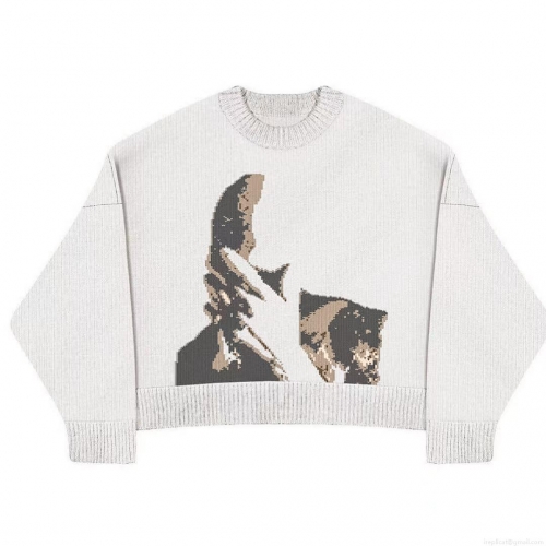 Women's Oversized Knit Sweater Round Neck Loose Long Sleeve Pullover Jacquard Pixel Pattern Top For Autumn Winter Fashion Casual Streetwear Clothing