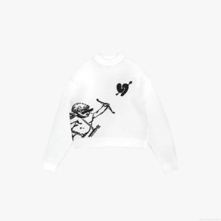 Y2K High Street Loose Fit Pullover Sweater Core Spun Yarn Featuring Cupid Jacquard And Loyalty Letter Print For Unisex Adult Casual Streetwear Knitwear