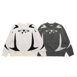Women's Loose Knitted Pullover Sweater Geometric Abstract Pattern Round Neck Long Sleeve Casual Commuter Streetwear Style Knitwear For Autumn Winter