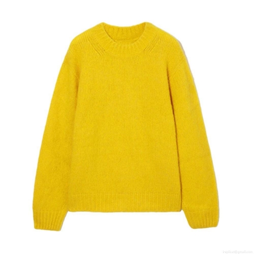 Women's Casual Round Neck Long Sleeve Knit Sweater Solid Color Standard Fit Polyester Blend Mohair Texture Pullover Top For Autumn Winter Women's Casual Round Neck Long Sleeve Knit Sweater Solid Color Standard Fit Polyester Blend Mohair Texture Pullover Top For Autumn Winter