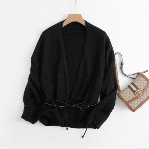 Women's Casual Wool Blend V-Neck Knit Cardigan With Belt Loose Fit Acrylic Nylon Long Sleeve Sweater Jacket For Daily Wear Winter Autumn Women's Casual Wool Blend V-Neck Knit Cardigan With Belt Loose Fit Acrylic Nylon Long Sleeve Sweater Jacket For Daily Wear Winter Autumn