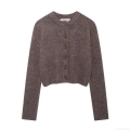 Women's Loose Knit Cardigan Soft Round Neck Long Sleeve Crop Sweater Button Up Jacket Casual Preppy Style Winter Outerwear