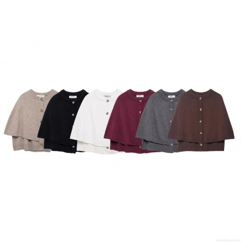 Women's Knitted Poncho Cardigan 100% Polyester Single Breasted Cape Sweater Round Neck Long Sleeve Loose Fit Casual Autumn Winter Outerwear