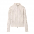 Women's Cable Knit Cardigan Zipper Up Stand Collar Long Sleeve Sweater Loose Casual Polyester Knitwear Outerwear For Autumn Winter