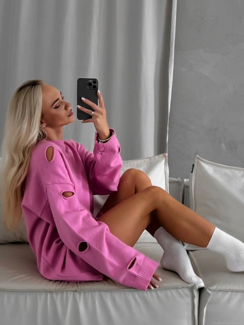 Women Distressed Oversized Knitted Sweater Ripped Hollow Out Crew Neck Long Sleeve Cotton Blend Pullover Streetwear Grunge Aesthetic Jumper