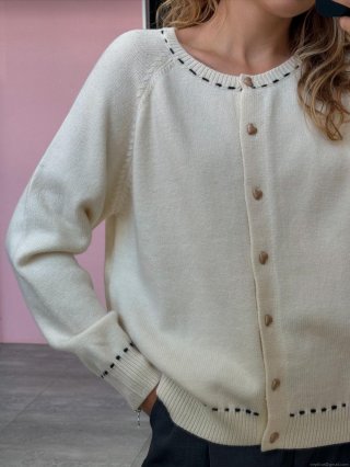 Women's French Style Knit Cardigan Sweater Heart Shaped Buttons Contrast Stitching Crew Neck Long Sleeve Solid Color Casual Fall Winter Outerwear Tops