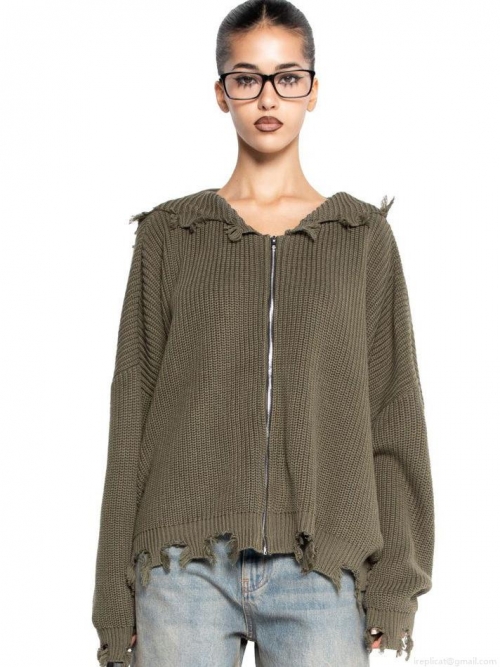Women's Distressed Knit Hooded Sweater Cardigan Cotton Blend Oversized Zip Up Jacket With Fringed Edges Streetwear Autumn Winter Long Sleeve Top Women's Distressed Knit Hooded Sweater Cardigan Cotton Blend Oversized Zip Up Jacket With Fringed Edges Streetwear Autumn Winter Long Sleeve Top