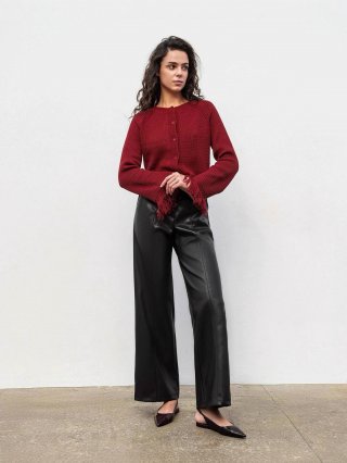 Women's Knitted Cardigan Sweater With Tassel Sleeve Detail Round Neck Single Breasted Short Knitwear Top Fall Winter Fashion Coat