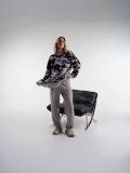 Women's Oversized Distressed Knit Sweater Spliced Contrast Color Round Neck Cloud Pattern Pullover Long Sleeve Streetwear Jumper Top