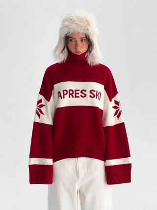 Women's Oversized Christmas Knit Sweater Cotton Blend High Neck Snowflake Apres Ski Pullover Winter Streetwear Jumper Top Women's Oversized Christmas Knit Sweater Cotton Blend High Neck Snowflake Apres Ski Pullover Winter Streetwear Jumper Top