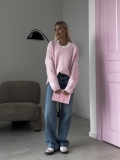 Women's Loose V-Neck Knit Sweater Fashionable Solid Color Long Sleeve Pullover Autumn Winter Casual Thin Cotton Blend Knitwear Top
