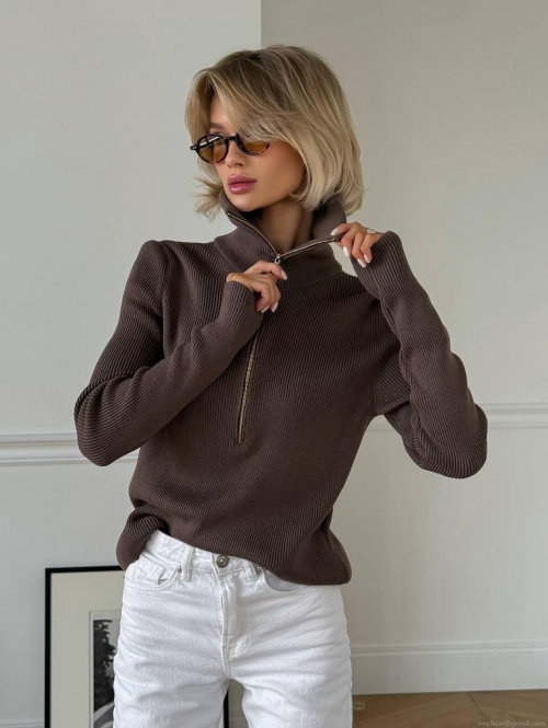 Women's Half Zip Ribbed Knit Sweater Cotton Blend Maillard Style Long Sleeve Pullover Loose Fit Solid Color Autumn Winter Casual Tops