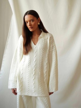 Women Retro Cable Knit Sweater Lapel V-Neck Oversized Pullover Warm Cotton Polyester Blend Knitwear For Autumn Winter Casual Daily Women's Tops