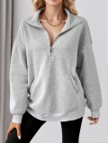 Women's Casual Half Zip Sweatshirt Long Sleeve High Neck Pullover Loose Fit Solid Color Sweatshirt With Pockets Minimalist Sports Top For Women