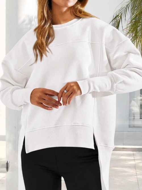 Women's Casual Oversized Sweatshirt Polyester Blend Round Neck Long Sleeve Side Slits Drop Shoulder Pullover Top For Autumn Winter Sport Women Clothes Women's Casual Oversized Sweatshirt Polyester Blend Round Neck Long Sleeve Side Slits Drop Shoulder Pullover Top For Autumn Winter Sport Women Clothes