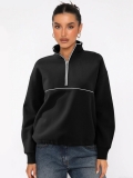 Women's Half Zip Sweatshirt Contrast Color Piping Fleece Pullover Loose Fit Stand Collar Long Sleeve Casual Sports Top For Women