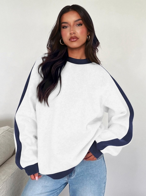 Women's Loose Color Block Sweatshirt Polyester Long Sleeve Crewneck Pullover Casual Patchwork Knitwear Tops For Fall Winter Fashion Women Women's Loose Color Block Sweatshirt Polyester Long Sleeve Crewneck Pullover Casual Patchwork Knitwear Tops For Fall Winter Fashion Women