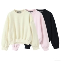 Women's Basic Solid Color Round Neck Sweatshirt Fleece Lined Loose Fit Long Sleeve Pullover Casual Warm Drop Shoulder Top for Autumn Winter