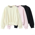 Women's Round Neck Long Sleeve Sweatshirt Casual Solid Color Ribbed Cuffs Loose Fit Drop Shoulder Pullover Top Cotton Blend Streetwear For Women