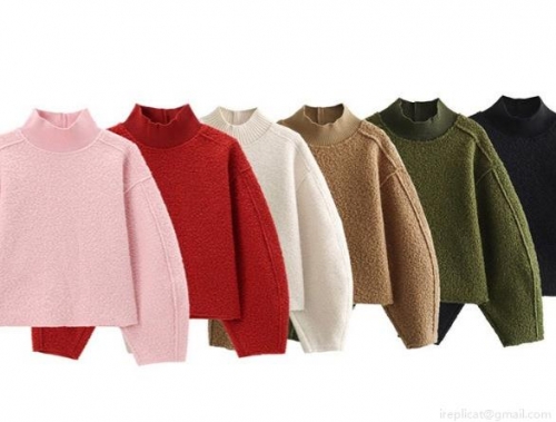 Women's Loose Granule Textured Sweatshirt Half High Neck Drop Shoulder Long Sleeve Pullover Cropped Casual Warm Bouclé Top For Autumn Winter Women's Loose Granule Textured Sweatshirt Half High Neck Drop Shoulder Long Sleeve Pullover Cropped Casual Warm Bouclé Top For Autumn Winter