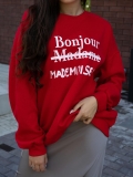 Women's Casual Oversized Letter Print Sweatshirt Fashion Round Neck Long Sleeve Pullover Cotton Blend Streetwear Top For Autumn Ladies