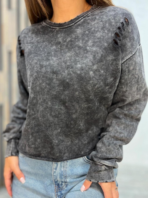 Women's Acid Wash Distressed Sweatshirt Cotton Blend Long Sleeve Crewneck Pullover With Ripped Details Casual Oversized Streetwear Autumn Top Women's Acid Wash Distressed Sweatshirt Cotton Blend Long Sleeve Crewneck Pullover With Ripped Details Casual Oversized Streetwear Autumn Top