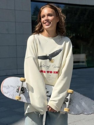 Women's Oversized American Retro Eagle Print Sweatshirt Cotton Blend Long Sleeve Crewneck Pullover Streetwear Casual Fashion Top Women's Oversized American Retro Eagle Print Sweatshirt Cotton Blend Long Sleeve Crewneck Pullover Streetwear Casual Fashion Top