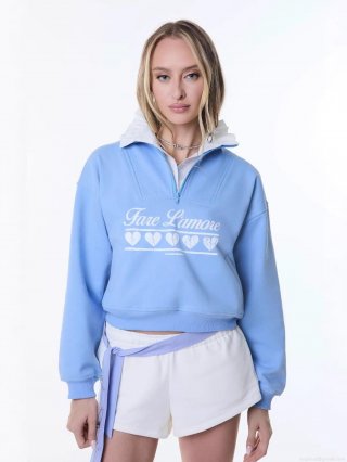 Women Half Zip Sweatshirt Stand Collar Long Sleeve Pullover Letter Heart Print Loose Fit Casual Autumn Streetwear Cotton Blend Top