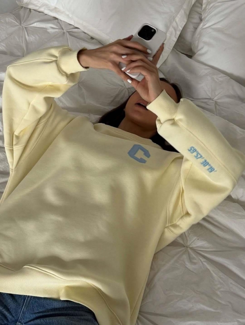 Women's 100% Cotton Sweatshirt Round Neck Long Sleeve Varsity Letter C Patch Oversized Loose Drop Shoulder Pullover Casual Fall Winter Streetwear Top Women's 100% Cotton Sweatshirt Round Neck Long Sleeve Varsity Letter C Patch Oversized Loose Drop Shoulder Pullover Casual Fall Winter Streetwear Top