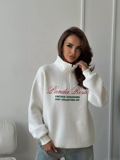 Women's Vintage Athleisure Half-Zip Sweatshirt 100% Cotton Letter Print Long Sleeve Loose Pullover Top White Panda Rosa Design Women's Vintage Athleisure Half-Zip Sweatshirt 100% Cotton Letter Print Long Sleeve Loose Pullover Top White Panda Rosa Design