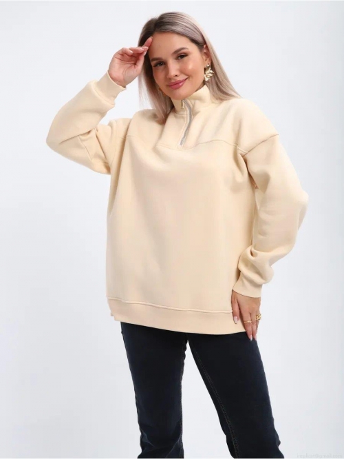 Women's Half Zipper Stand Collar Sweatshirt 100% Cotton Loose Fit Solid Color Pullover Long Sleeve Warm Sporty Top Autumn Winter Casual Streetwear Jacket
