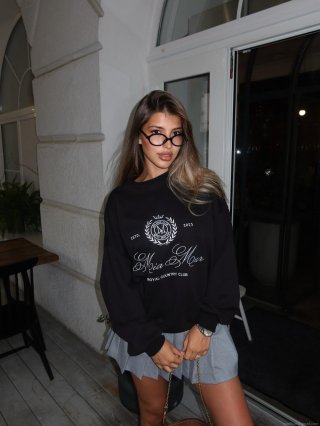 Women's Vintage Letter Embroidery Round Neck Sweatshirt Loose Long Sleeve Pullover Streetwear Casual Top Autumn Winter Clothing