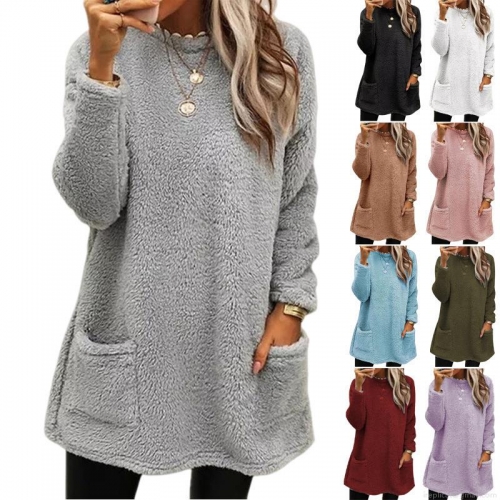 Women's Casual Sherpa Fleece Sweatshirt Long Sleeve Pocket Cotton Blend Pullover Warm Loose Fit Solid Color Autumn Winter Top Clothing Women's Casual Sherpa Fleece Sweatshirt Long Sleeve Pocket Cotton Blend Pullover Warm Loose Fit Solid Color Autumn Winter Top Clothing