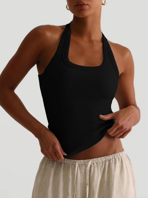 Women's Halter Neck Tank Top Ribbed Knit Slim Fit Camisole Y2K Yoga Crop Top Sexy Backless Summer Casual Vest Sleeveless Top Women's Halter Neck Tank Top Ribbed Knit Slim Fit Camisole Y2K Yoga Crop Top Sexy Backless Summer Casual Vest Sleeveless Top