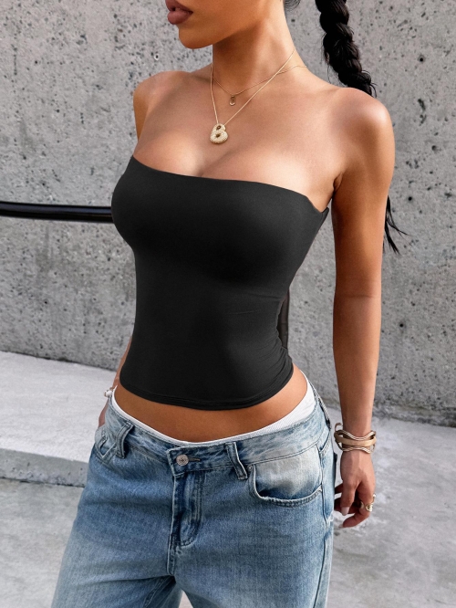 Women's Y2K Sexy Slim Fit Tube Top Strapless 77% Polyamide 23% Elastane Tank Top For Summer Party Clubwear Solid Color Sleeveless Crop Top Women's Y2K Sexy Slim Fit Tube Top Strapless 77% Polyamide 23% Elastane Tank Top For Summer Party Clubwear Solid Color Sleeveless Crop Top
