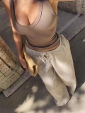 Women's Ribbed Knit Tank Top Sexy V Neck Criss Cross Back Cami Shirt Viscose Blend Slim Fit Y2K Sleeveless Summer Beach Vacation Top