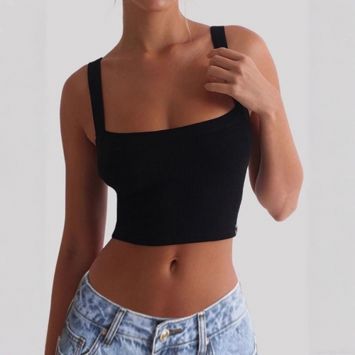 Women's Square Neck Ribbed Tank Top Viscose Elastane Blend Sleeveless Slim Fit Crop Top Sexy Sporty Yoga Vest Casual Summer Soft Camisole Top