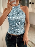 Elegant Women's Halter Sequin Top Sexy Backless Slim Fit Tank Top Sparkling Sleeveless Party Club Camisole For Summer