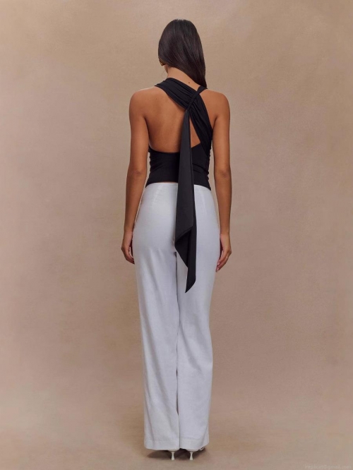 Women's Sexy Backless Ruched Sleeveless Top Polyester Spandex Halter Slim Fit Vest For Summer Streetwear Clubwear Party Fashion