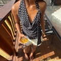 Women's Retro Polka Dot Halter Top Cowl Neck Sleeveless Backless Slim Fit Tank Top Summer Sexy Draped Cami Top with Metal Ring