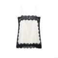 Women's Sexy Satin Lace Trim Camisole Sleeveless V-Neck Patchwork Tank Top With Spaghetti Straps For Party Socialite Style Elegant Summer Top
