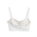 Women's Sexy White Crop Top Bustier With Beige Rope Braided Knot Strappy Camisole Side Zipper Slim Fit Backless Tank Top For Summer Party Clubwear