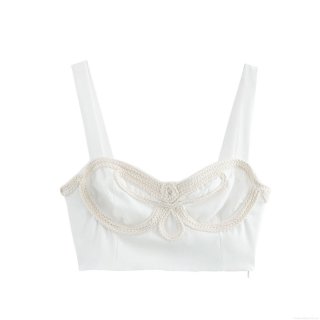 Women's Sexy White Crop Top Bustier With Beige Rope Braided Knot Strappy Camisole Side Zipper Slim Fit Backless Tank Top For Summer Party Clubwear Women's Sexy White Crop Top Bustier With Beige Rope Braided Knot Strappy Camisole Side Zipper Slim Fit Backless Tank Top For Summer Party Clubwear