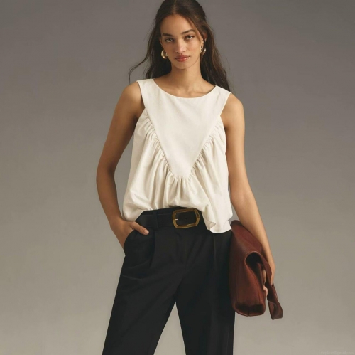 Women's Casual Sleeveless Tank Top Round Neck Pleated Stitching Polyester Summer Loose Vest Comfortable Daily Fashion Top for Women Women's Casual Sleeveless Tank Top Round Neck Pleated Stitching Polyester Summer Loose Vest Comfortable Daily Fashion Top for Women